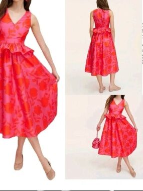 Kate Spade Classic Rose Peplum Midi Dress